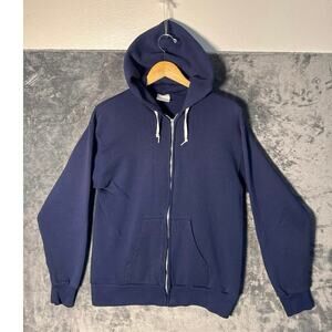 VTG 80s Santee Sweats Full Zip Hoodie Blank Navy Blue Made In USA Men’s Large